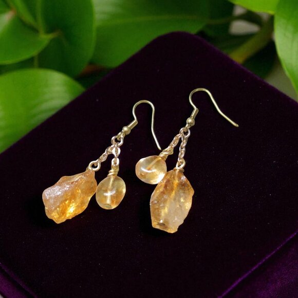 Citrine Earrings, Natural Stone Dangle Pierced Earrings - Picture 1 of 4